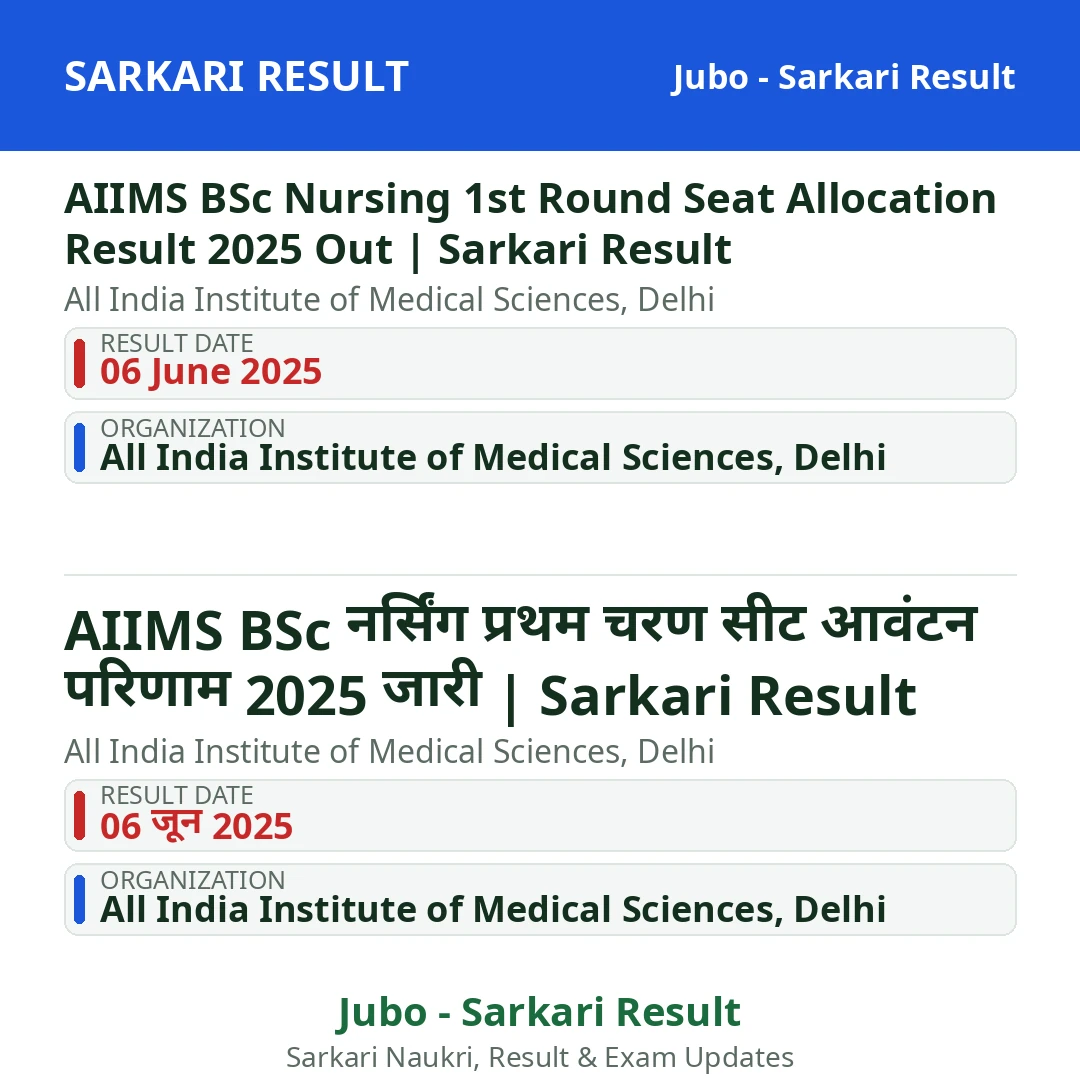 AIIMS BSc Nursing 1st Round Seat Allocation Result 2025 Out | Sarkari Result