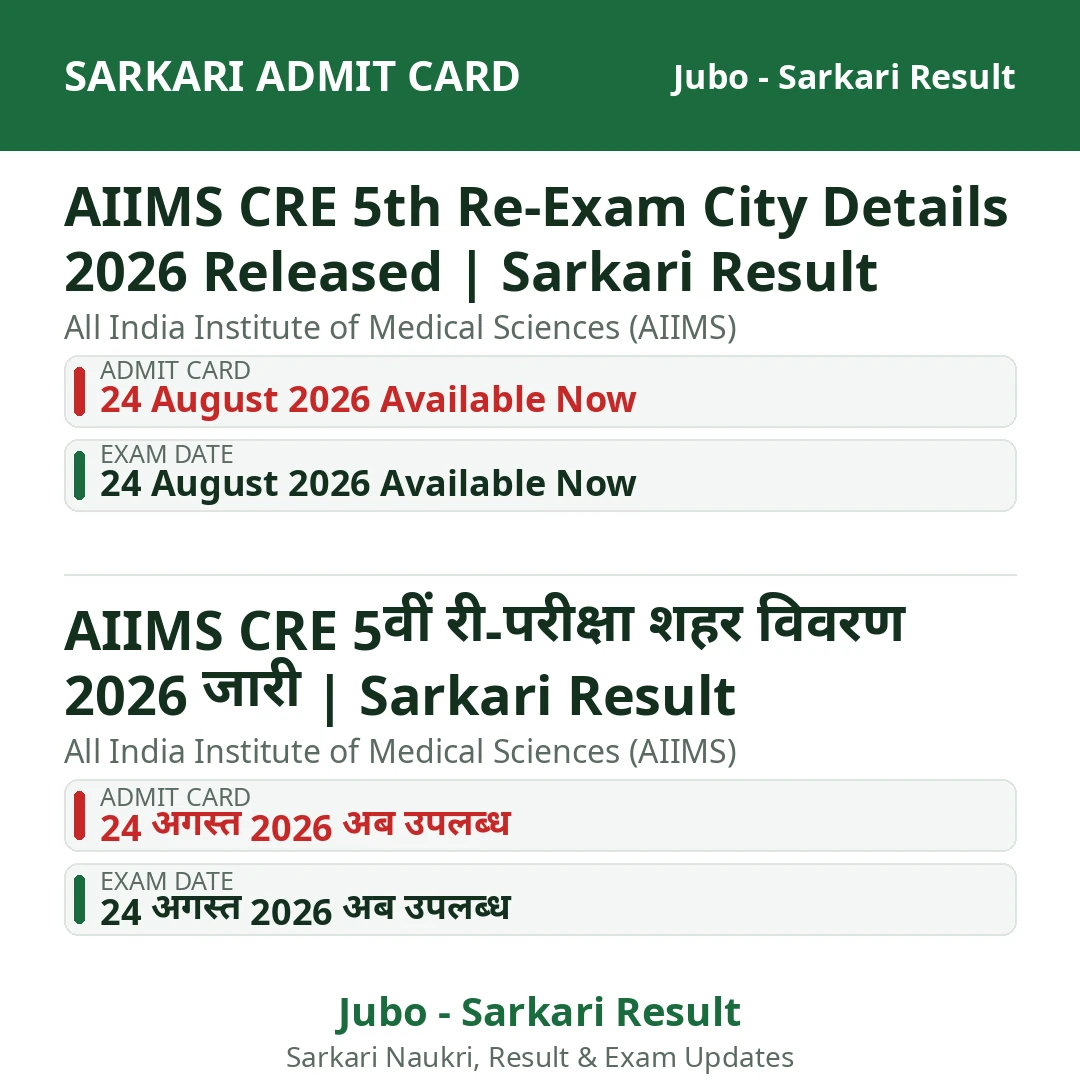 AIIMS CRE 5th Re-Exam City Details 2026 Released | Sarkari Result