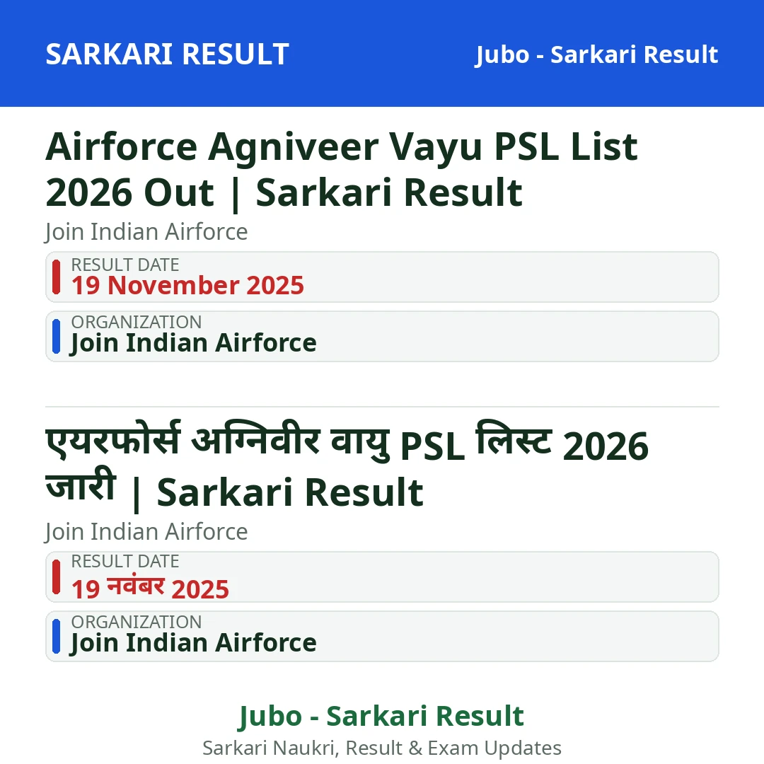 Airforce Agniveer Vayu PSL List 2026 Out | Sarkari Result