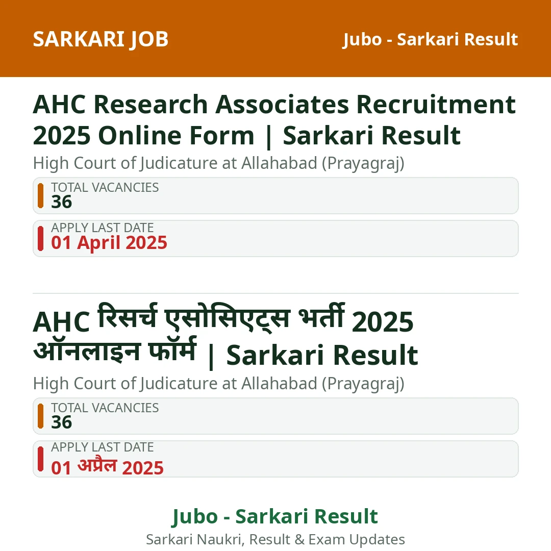 AHC Research Associates Recruitment 2025 Online Form | Sarkari Result