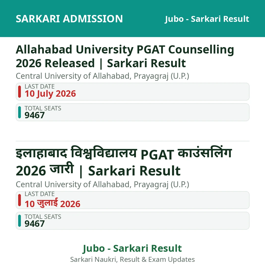 Allahabad University PGAT Counselling 2026 Released | Sarkari Result