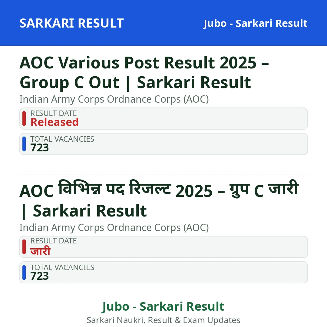 AOC Various Post Result 2025 – Group C Out | Sarkari Result
