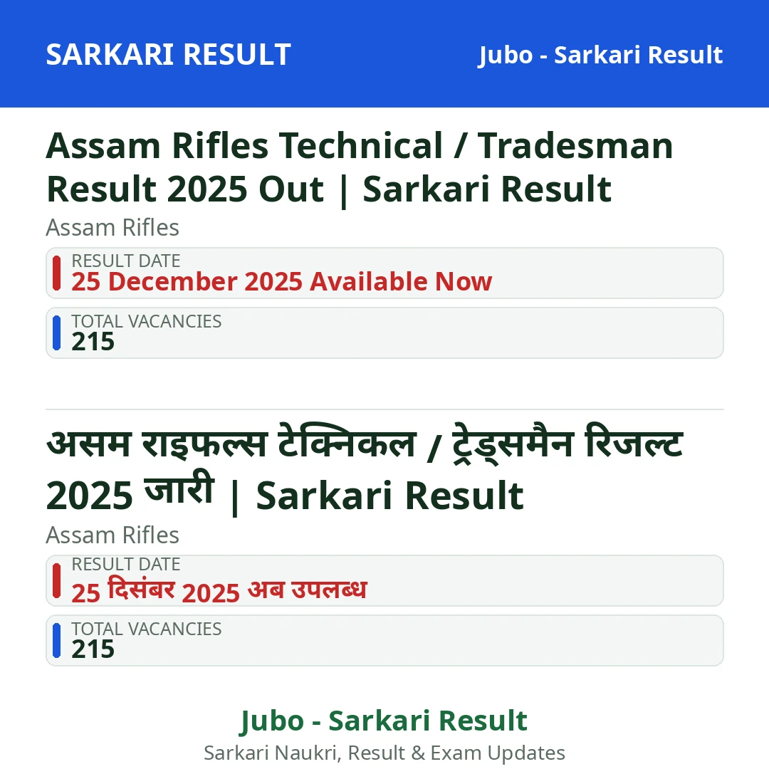 Assam Rifles Technical / Tradesman Result 2025 Out | Sarkari Result
