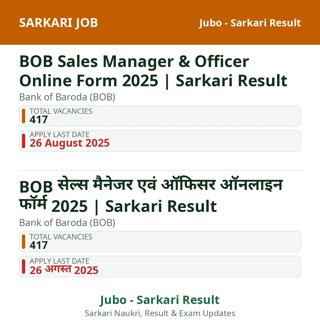 BOB Sales Manager & Officer Online Form 2025 | Sarkari Result