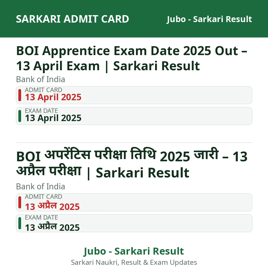 BOI Apprentice Exam Date 2025 Out – 13 April Exam | Sarkari Result