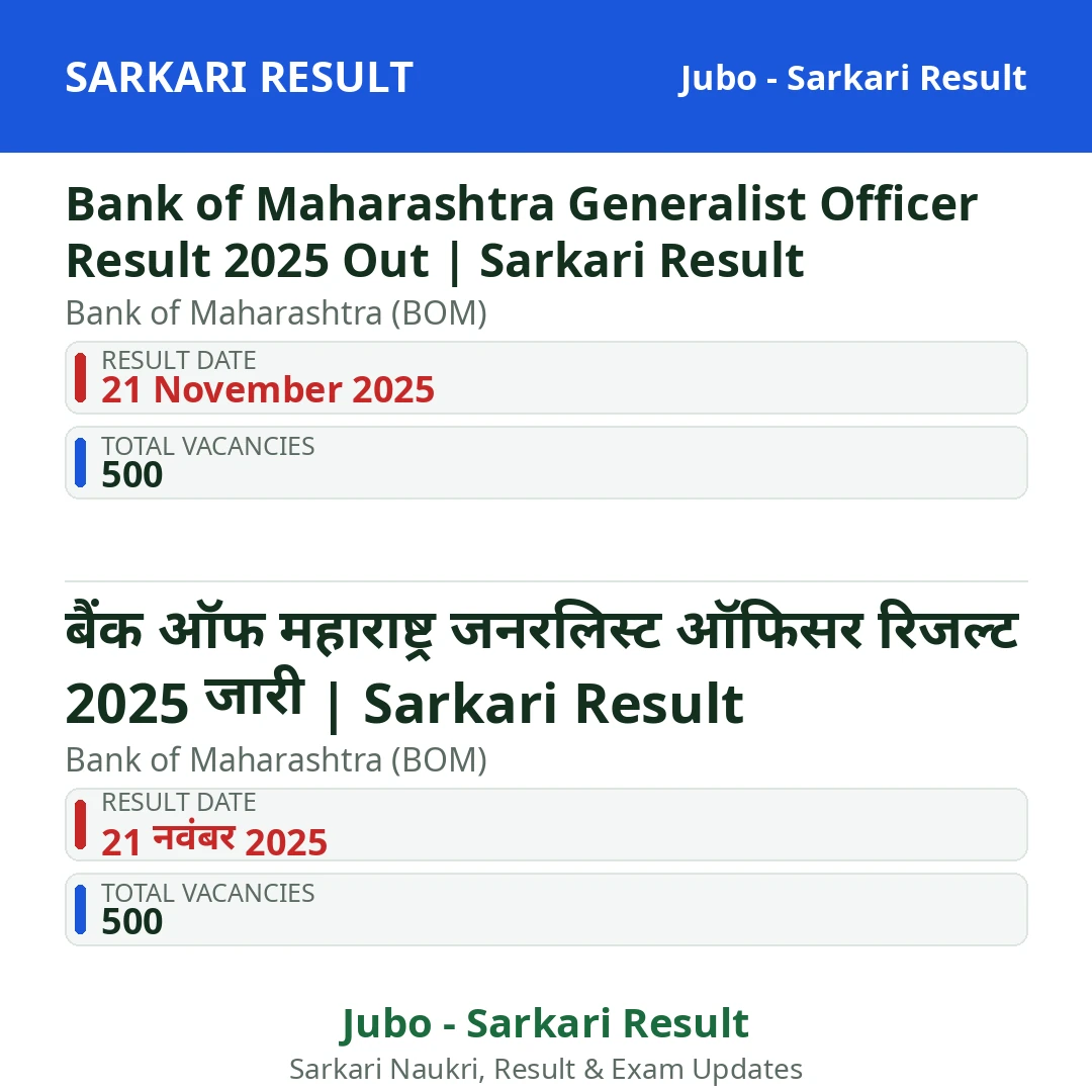 Bank of Maharashtra Generalist Officer Result 2025 Out | Sarkari Result