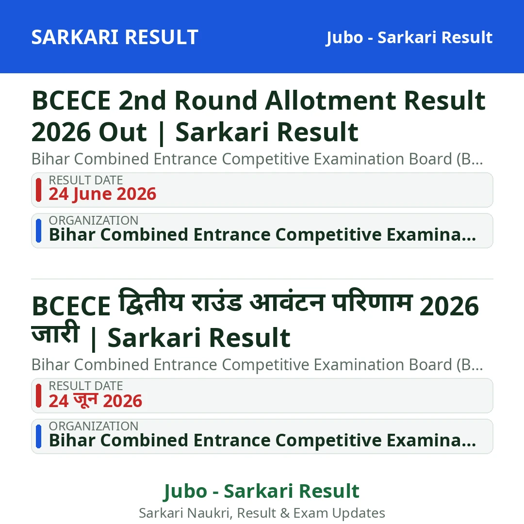 BCECE 2nd Round Allotment Result 2026 Out | Sarkari Result