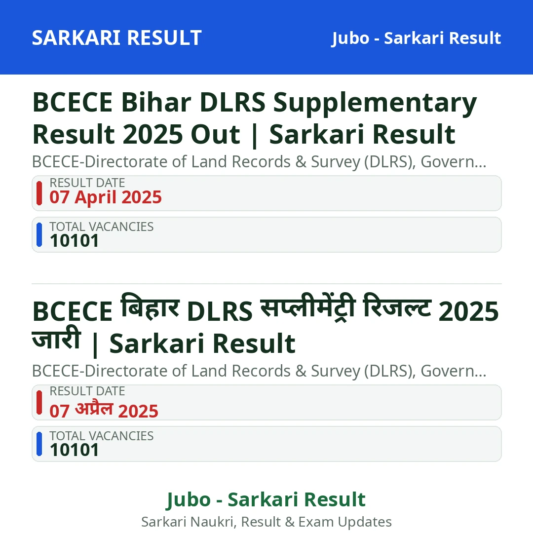 BCECE Bihar DLRS Supplementary Result 2025 Out | Sarkari Result