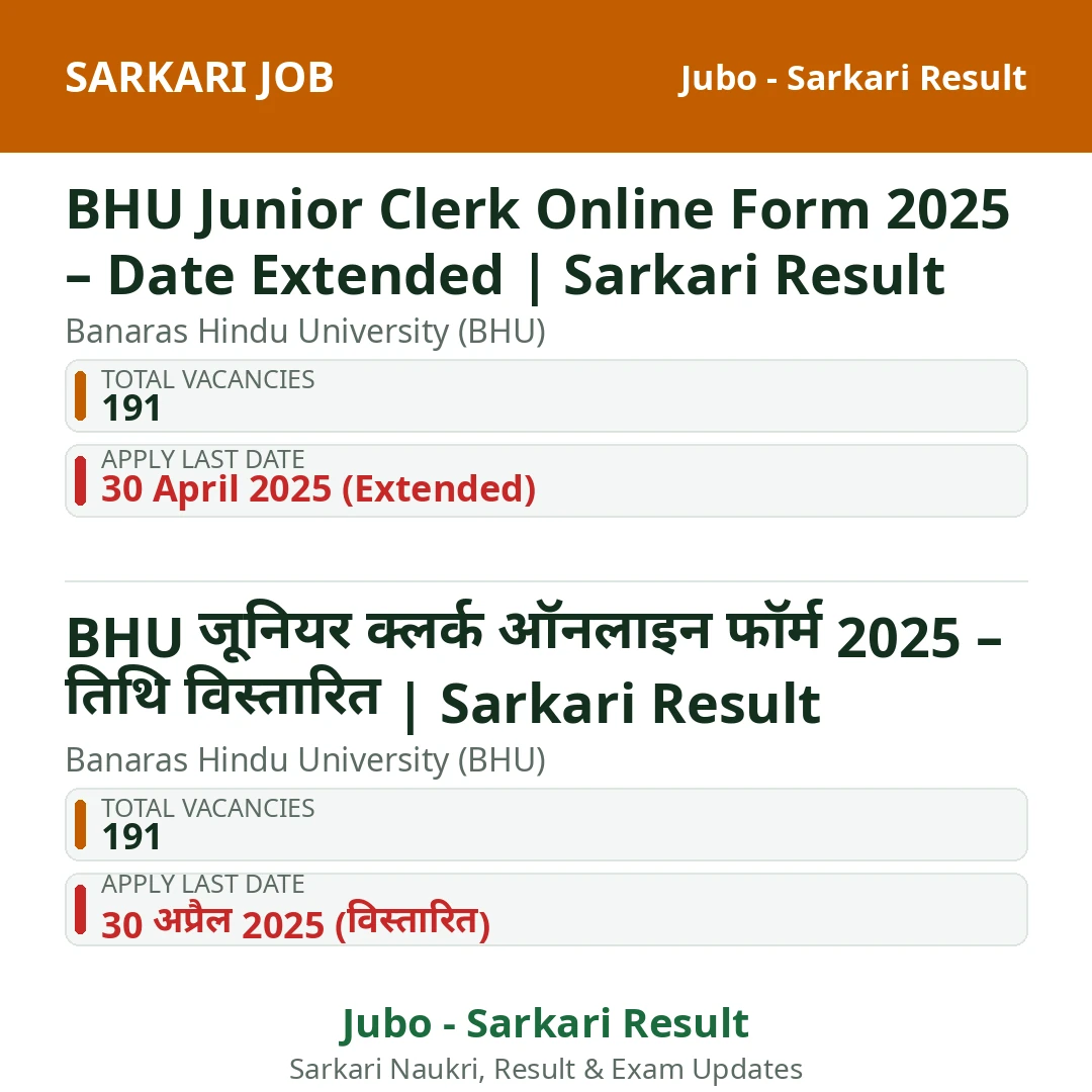 BHU Junior Clerk Online Form 2025 – Date Extended | Sarkari Result