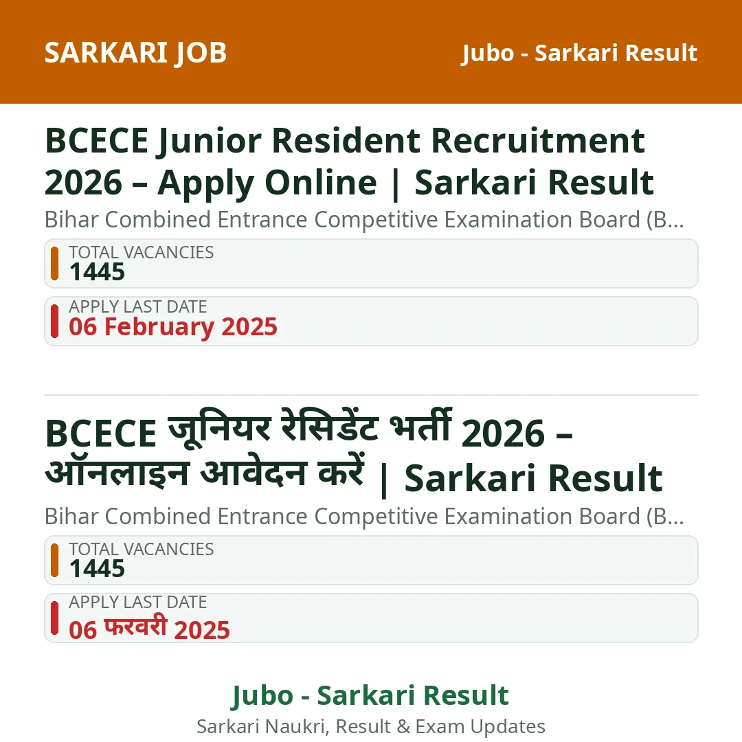 BCECE Junior Resident Recruitment 2026 – Apply Online | Sarkari Result