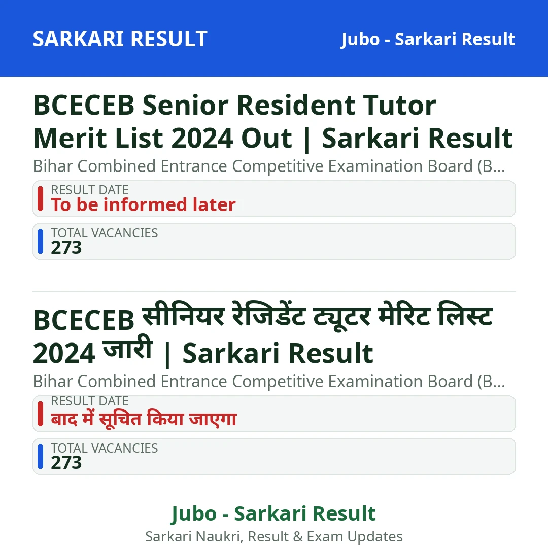 BCECEB Senior Resident Tutor Merit List 2024 Out | Sarkari Result