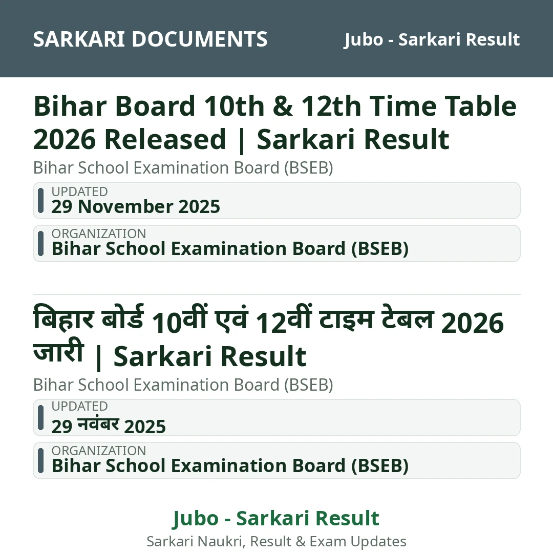 Bihar Board 10th & 12th Time Table 2026 Released | Sarkari Result