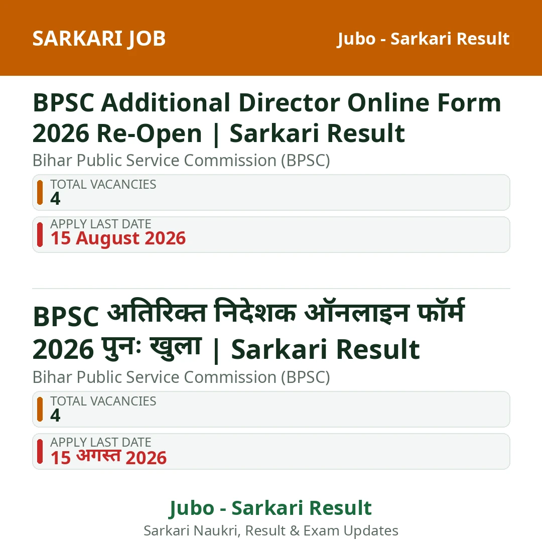 BPSC Additional Director Online Form 2026 Re-Open | Sarkari Result