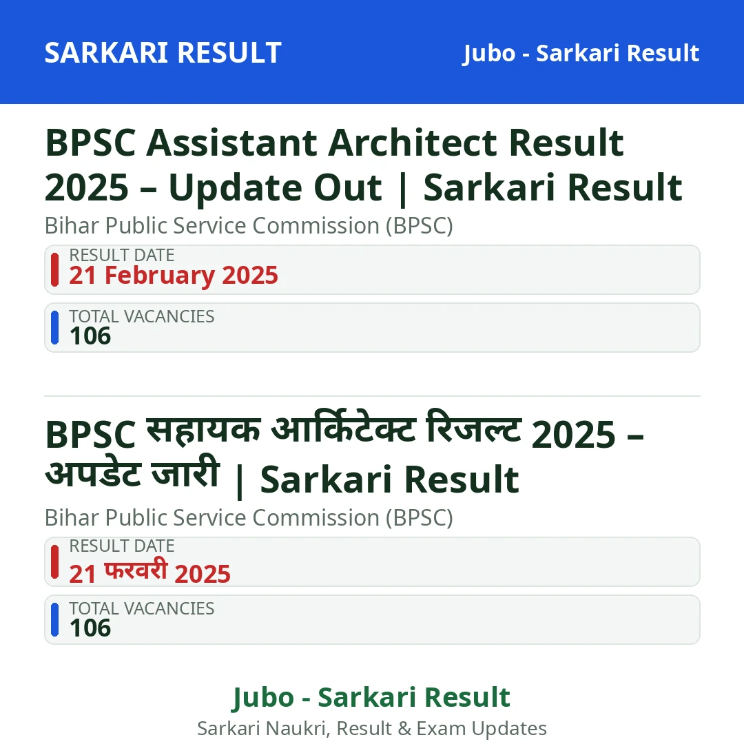 BPSC Assistant Architect Result 2025 – Update Out | Sarkari Result