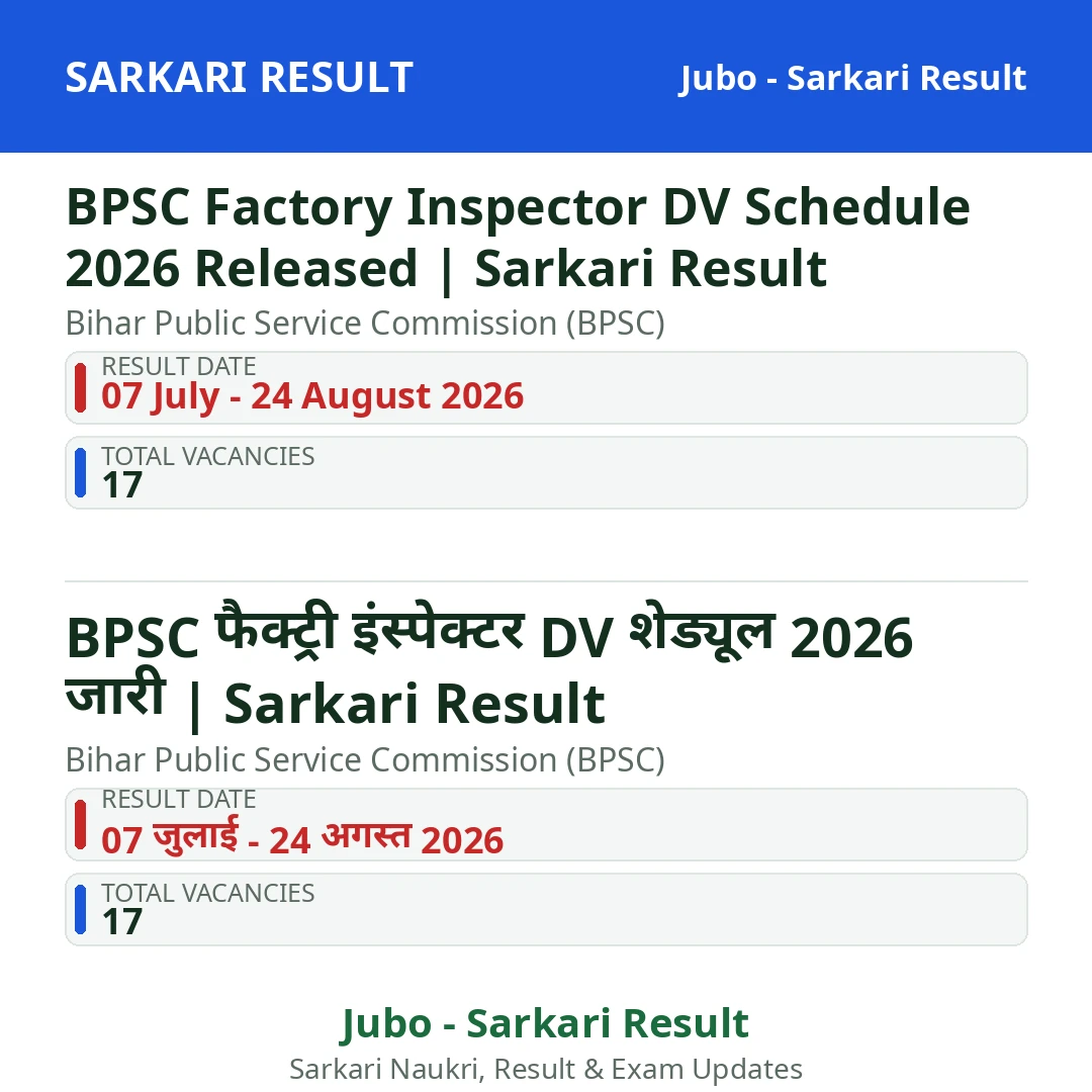 BPSC Factory Inspector DV Schedule 2026 Released | Sarkari Result