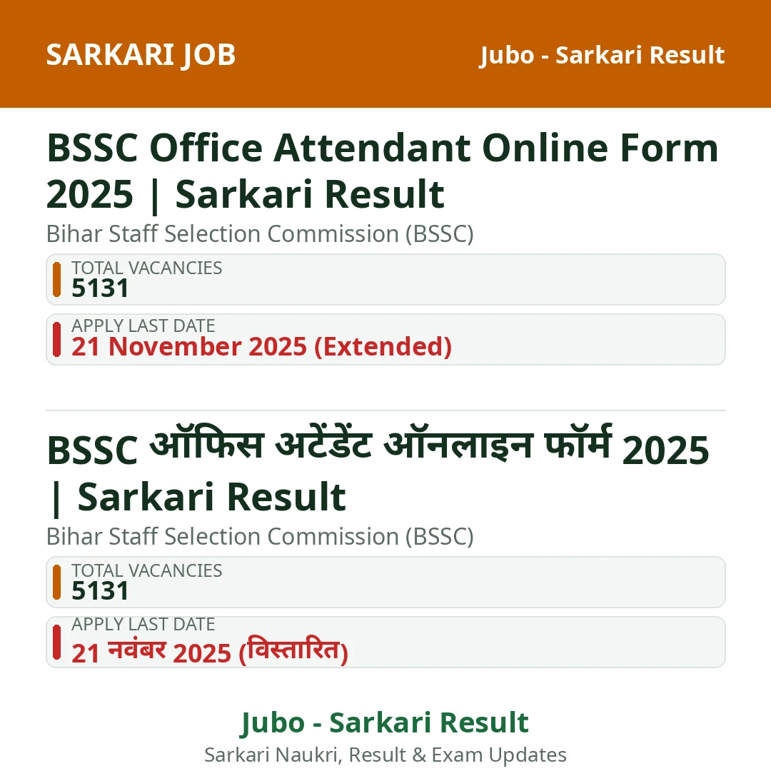 BSSC Office Attendant Online Form 2025 | Sarkari Result
