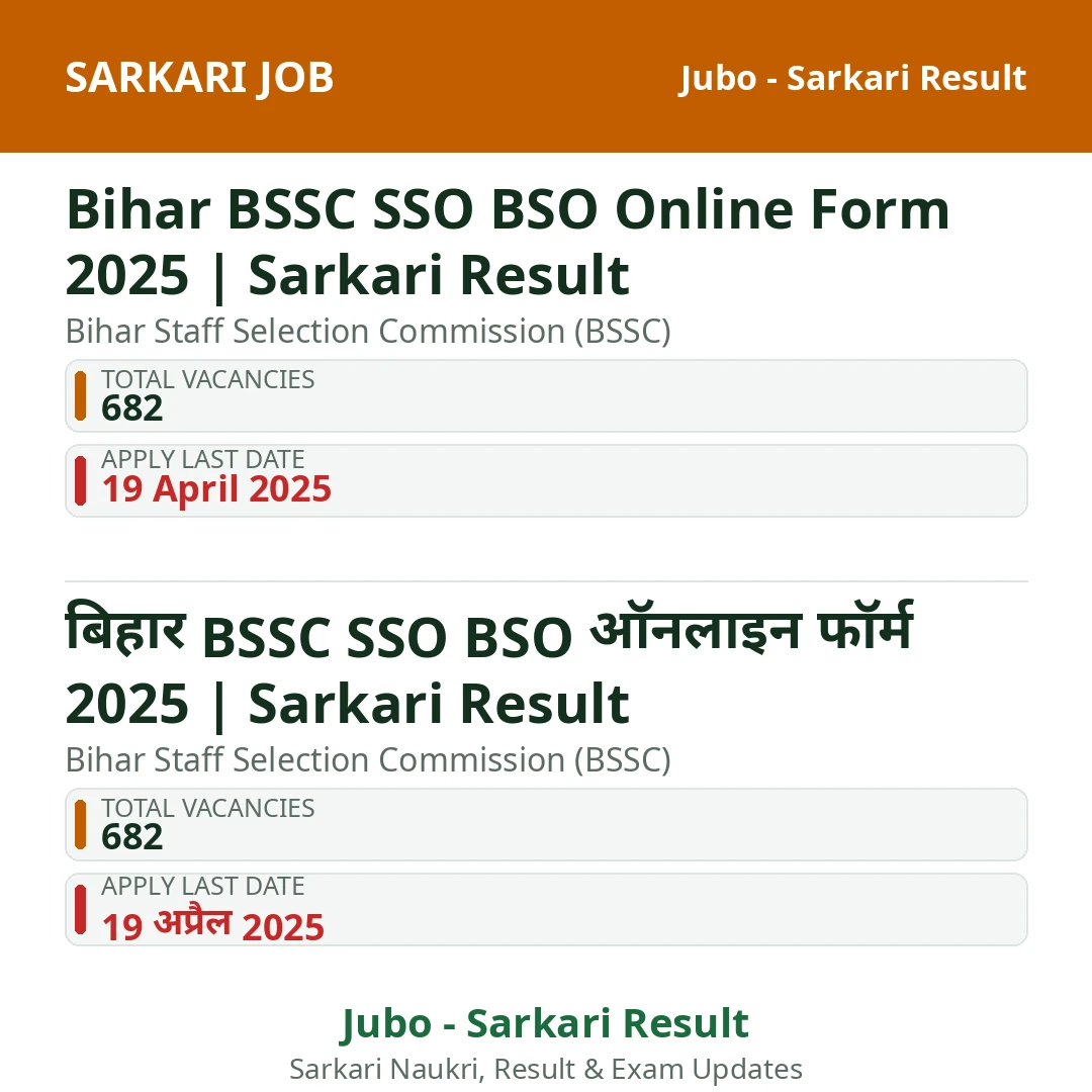 Bihar BSSC SSO BSO Online Form 2025 | Sarkari Result