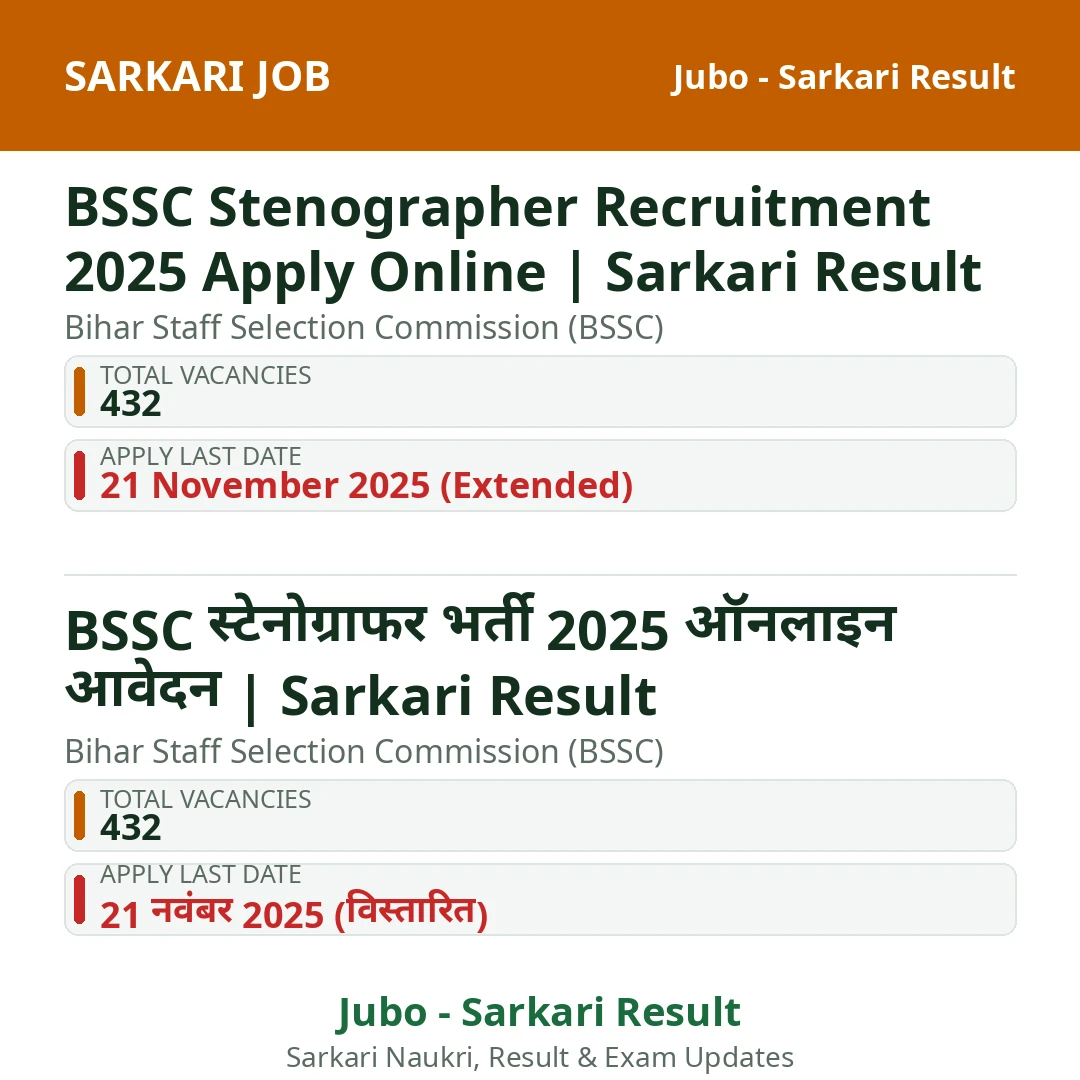 BSSC Stenographer Recruitment 2025 Apply Online | Sarkari Result