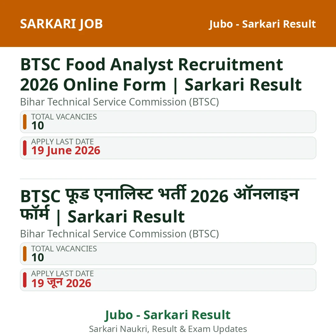 BTSC Food Analyst Recruitment 2026 Online Form | Sarkari Result