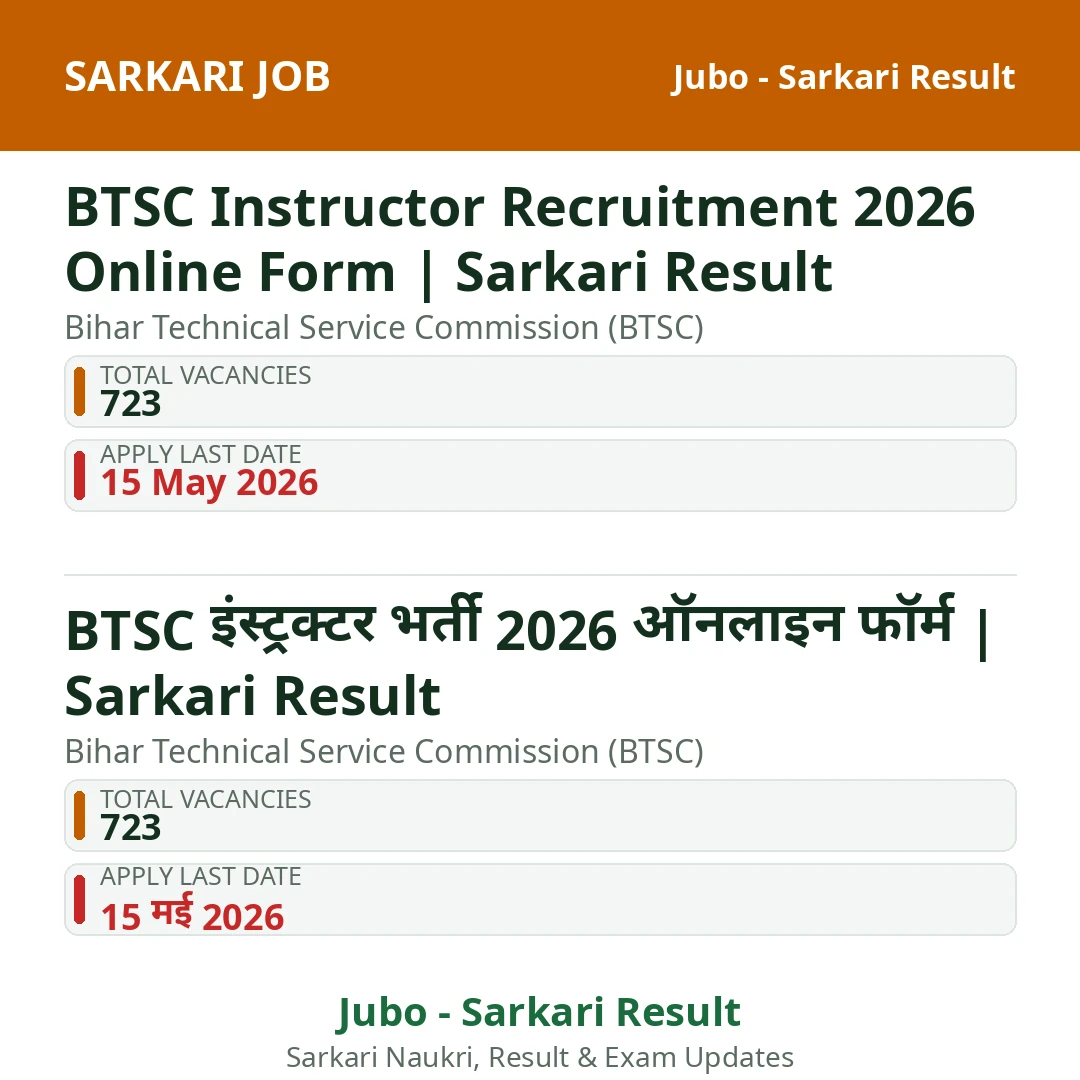 BTSC Instructor Recruitment 2026 Online Form | Sarkari Result