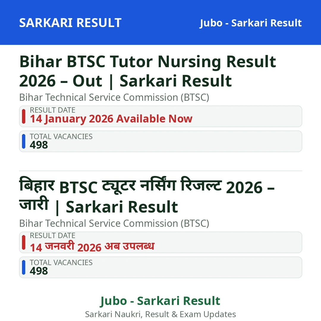 Bihar BTSC Tutor Nursing Result 2026 – Out | Sarkari Result