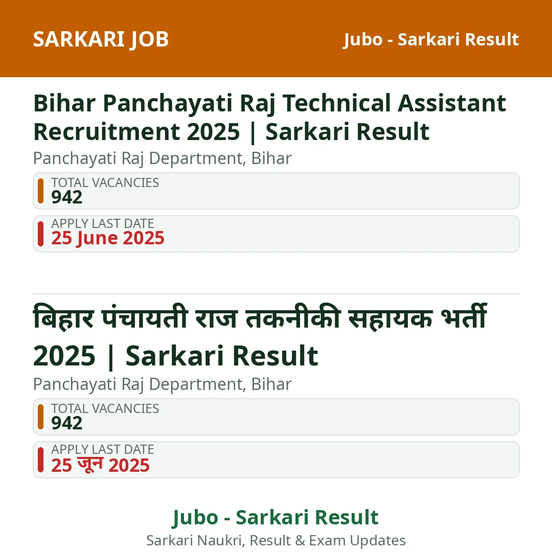 Bihar Panchayati Raj Technical Assistant Recruitment 2025 | Sarkari Result