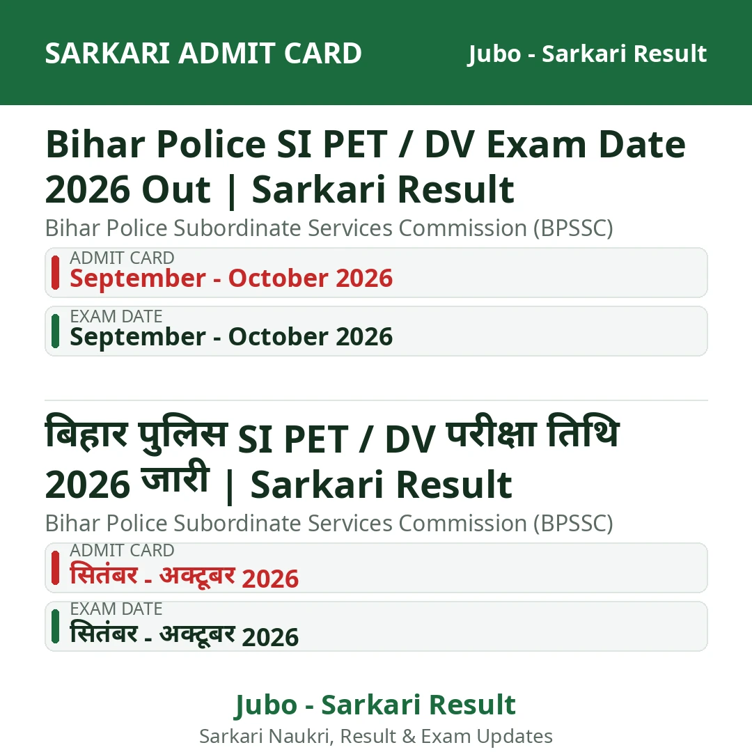 Bihar Police SI PET / DV Exam Date 2026 Out | Sarkari Result