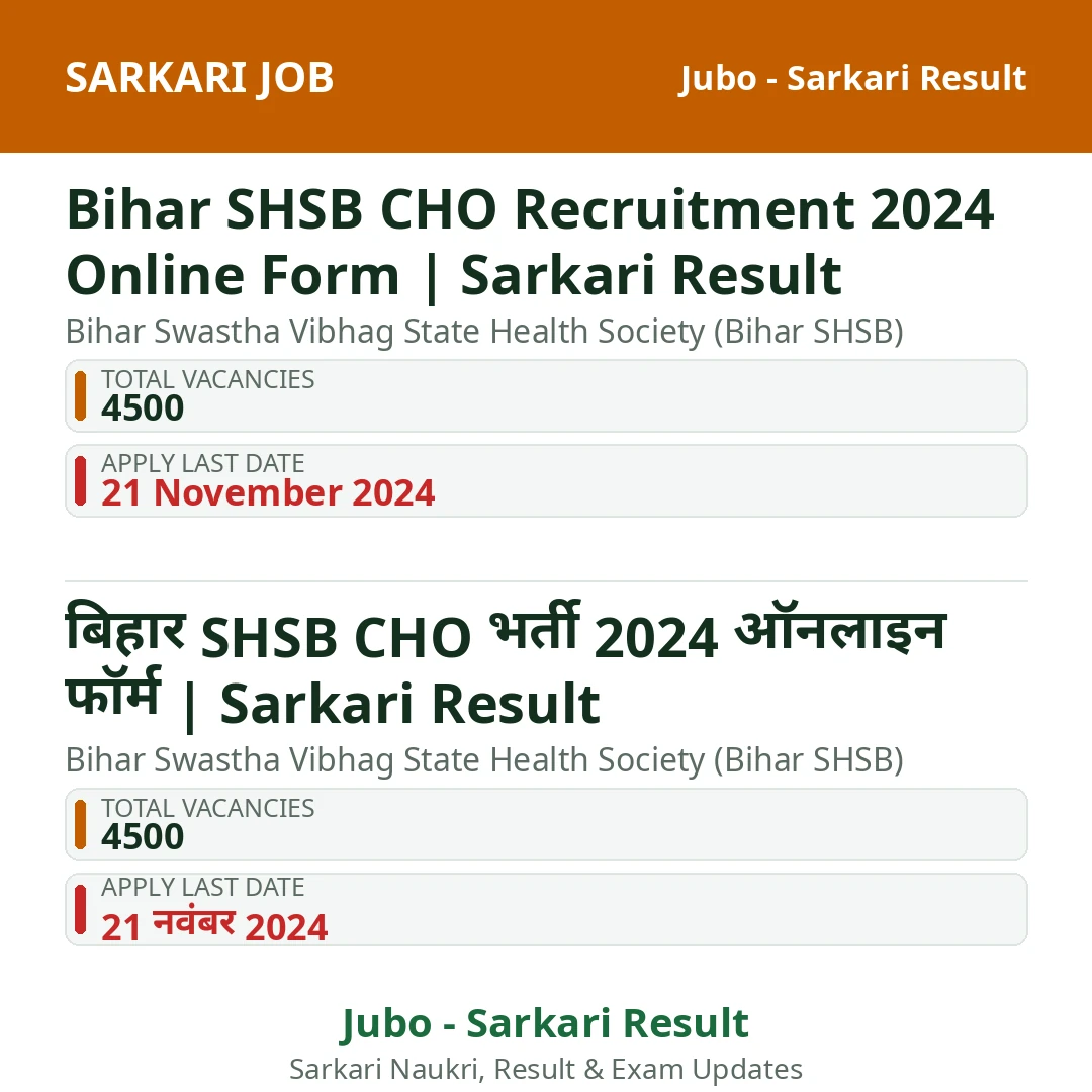 Bihar SHSB CHO Recruitment 2024 Online Form | Sarkari Result