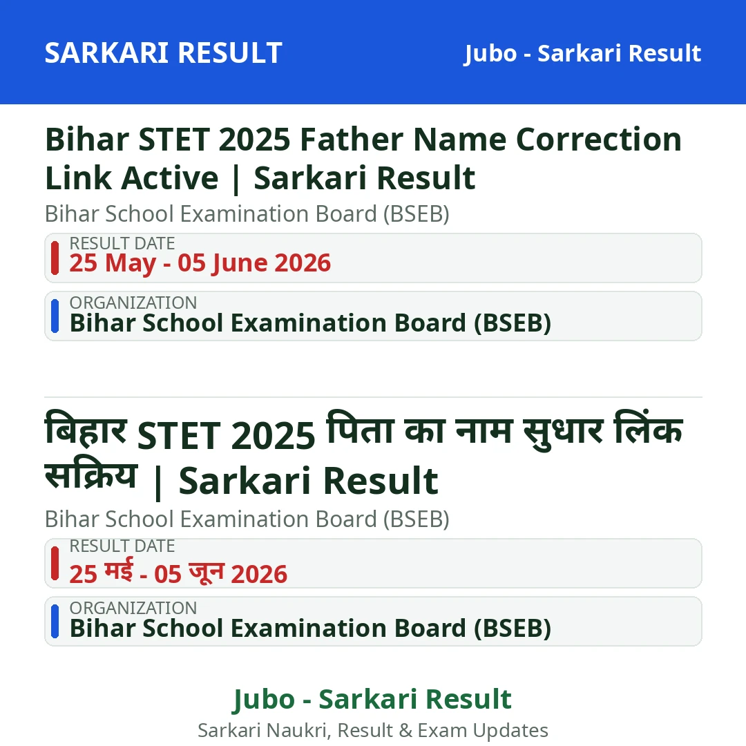 Bihar STET 2025 Father Name Correction Link Active | Sarkari Result