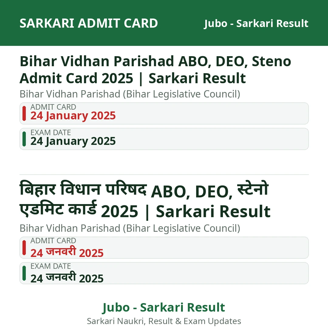 Bihar Vidhan Parishad ABO, DEO, Steno Admit Card 2025 | Sarkari Result