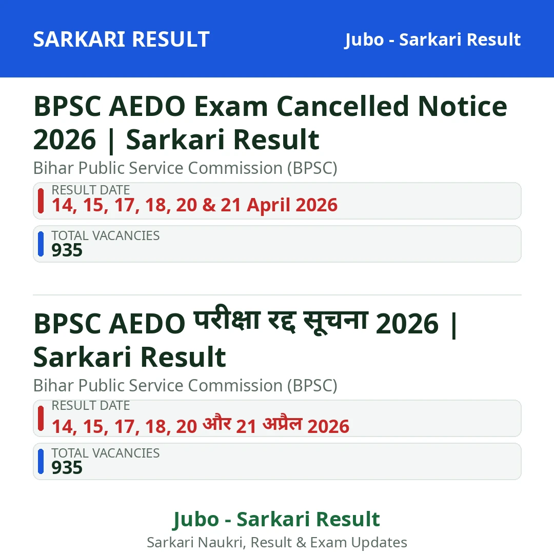 BPSC AEDO Exam Cancelled Notice 2026 | Sarkari Result