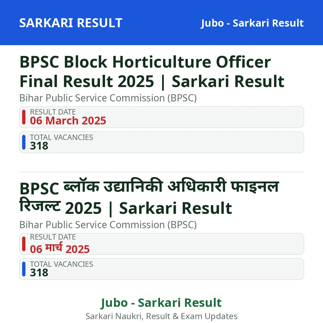 BPSC Block Horticulture Officer Final Result 2025 | Sarkari Result