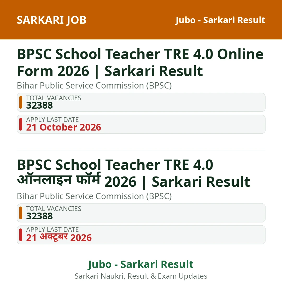 BPSC School Teacher TRE 4.0 Online Form 2026 | Sarkari Result