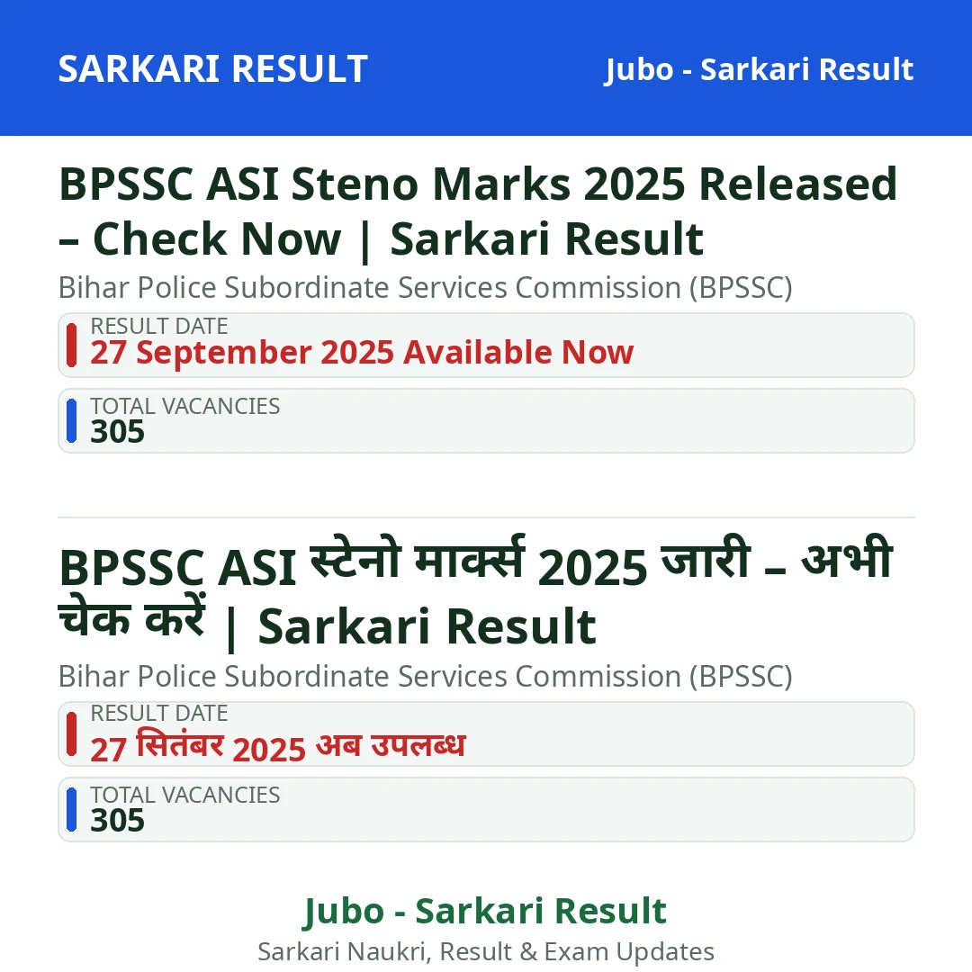 BPSSC ASI Steno Marks 2025 Released – Check Now | Sarkari Result