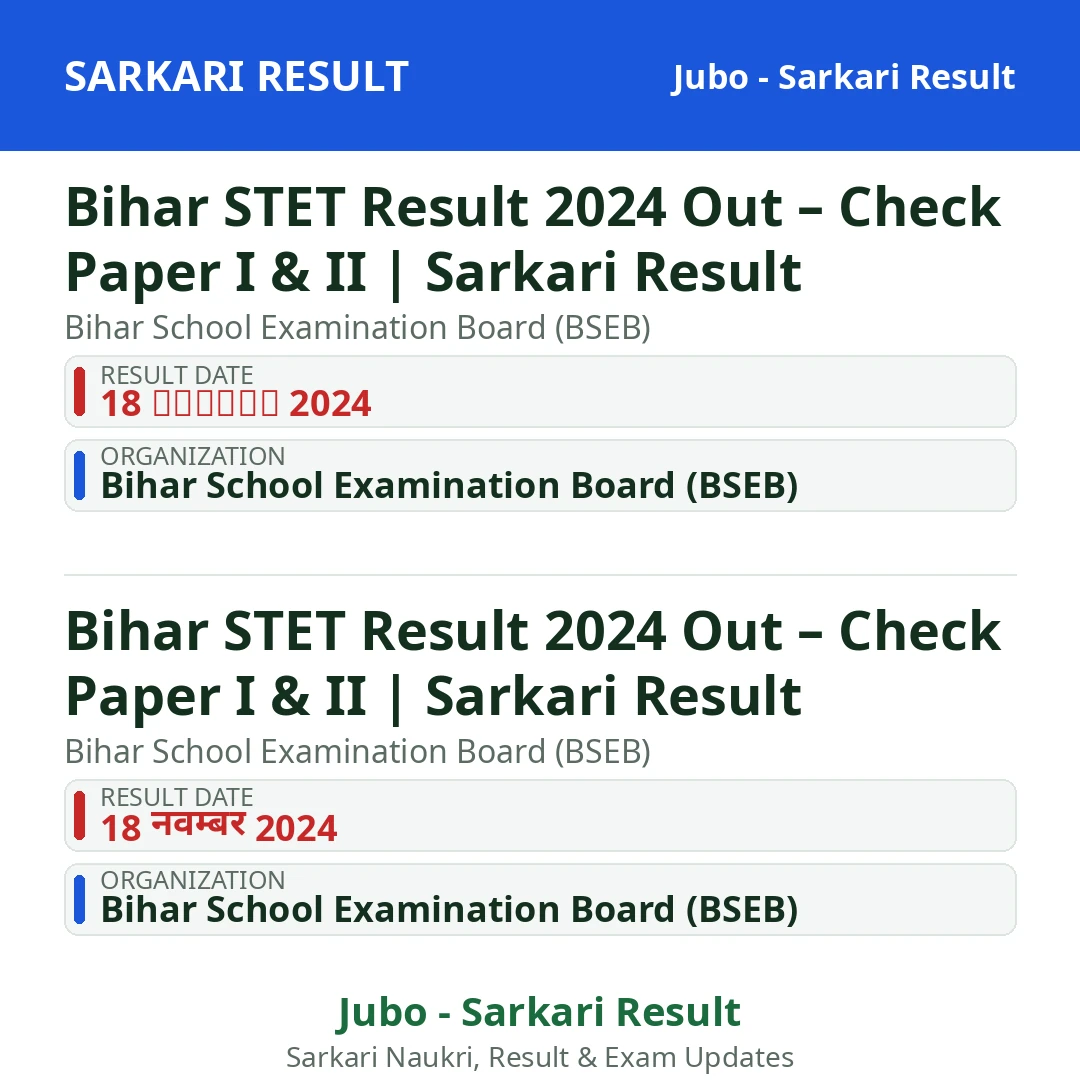 Bihar STET Result 2024 Out – Check Paper I & II | Sarkari Result