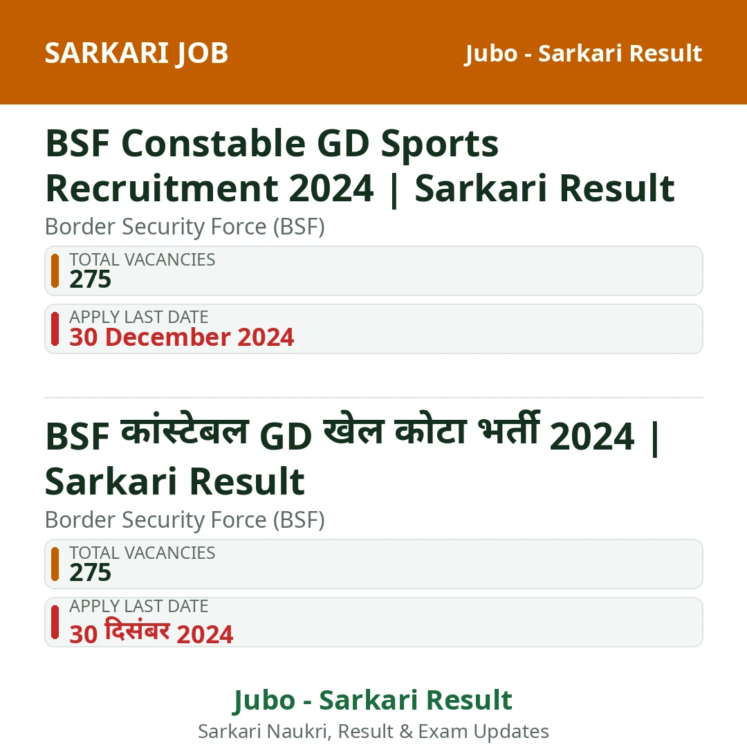 BSF Constable GD Sports Recruitment 2024 | Sarkari Result
