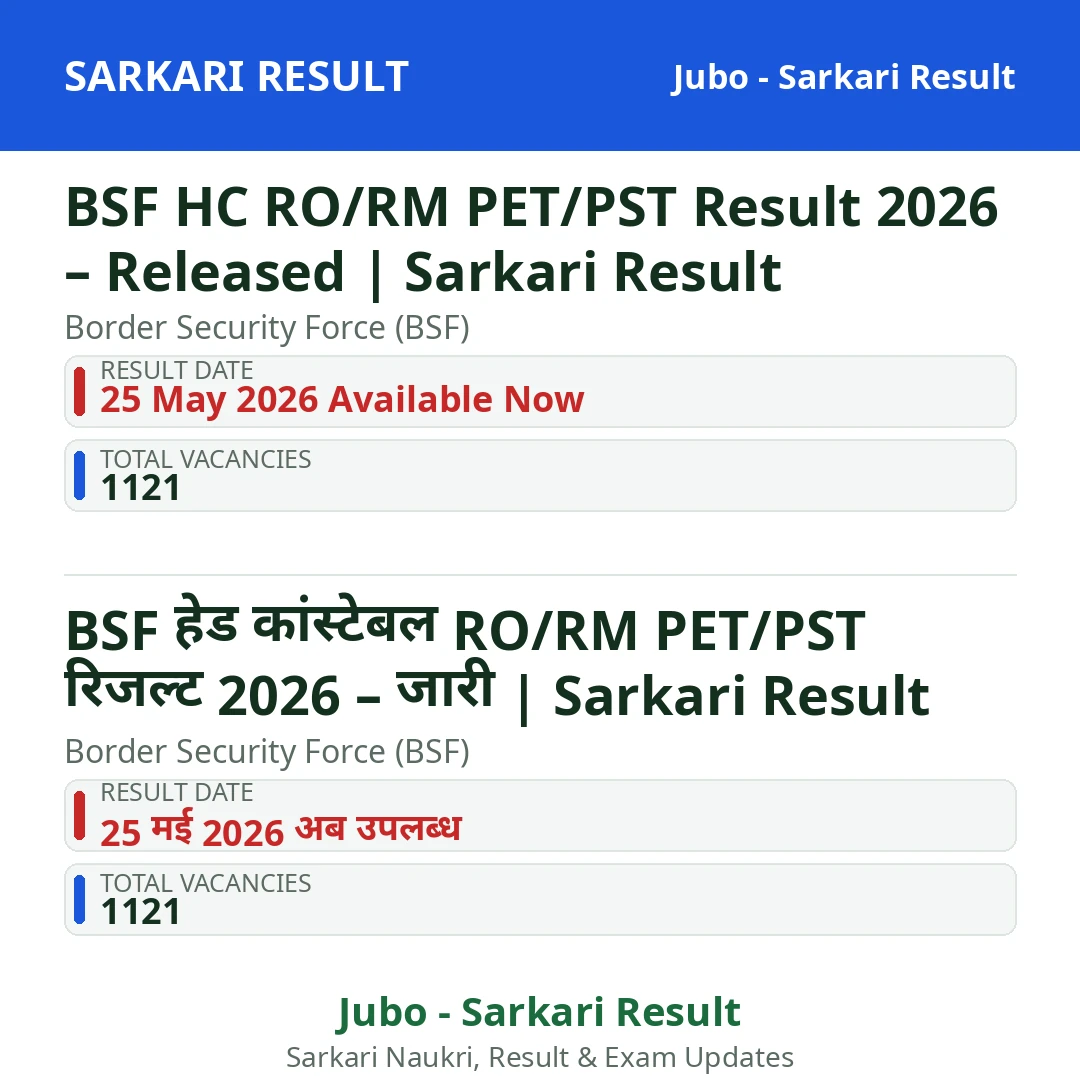 BSF HC RO/RM PET/PST Result 2026 – Released | Sarkari Result