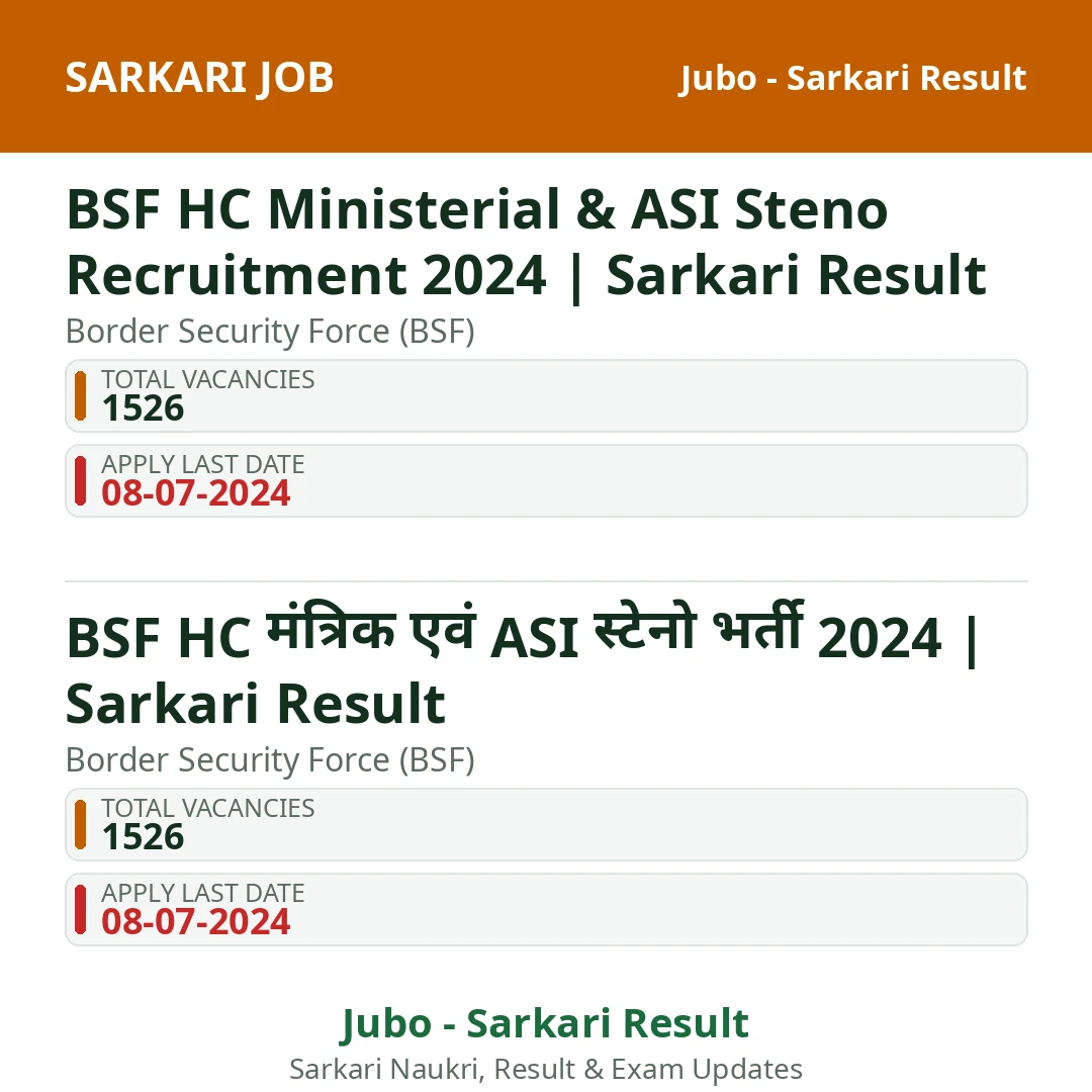 BSF HC Ministerial & ASI Steno Recruitment 2024 | Sarkari Result