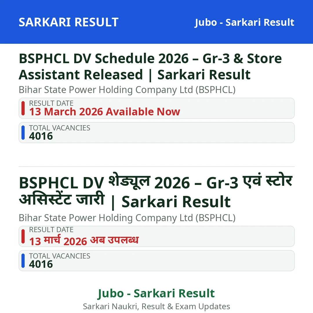 BSPHCL DV Schedule 2026 – Gr-3 & Store Assistant Released | Sarkari Result