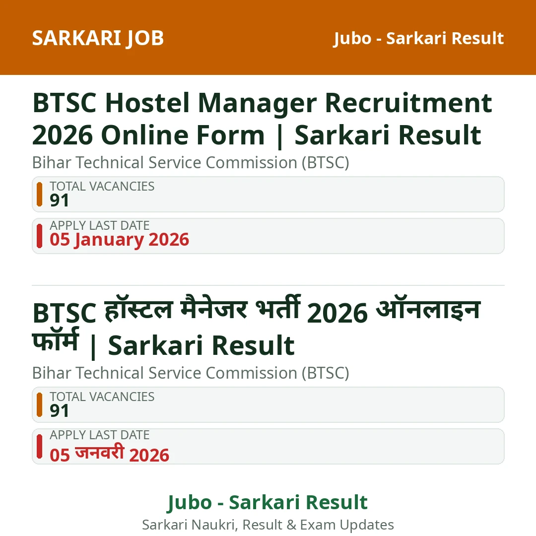 BTSC Hostel Manager Recruitment 2026 Online Form | Sarkari Result
