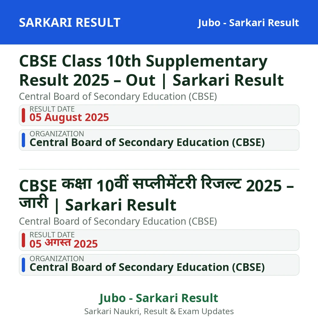 CBSE Class 10th Supplementary Result 2025 – Out | Sarkari Result