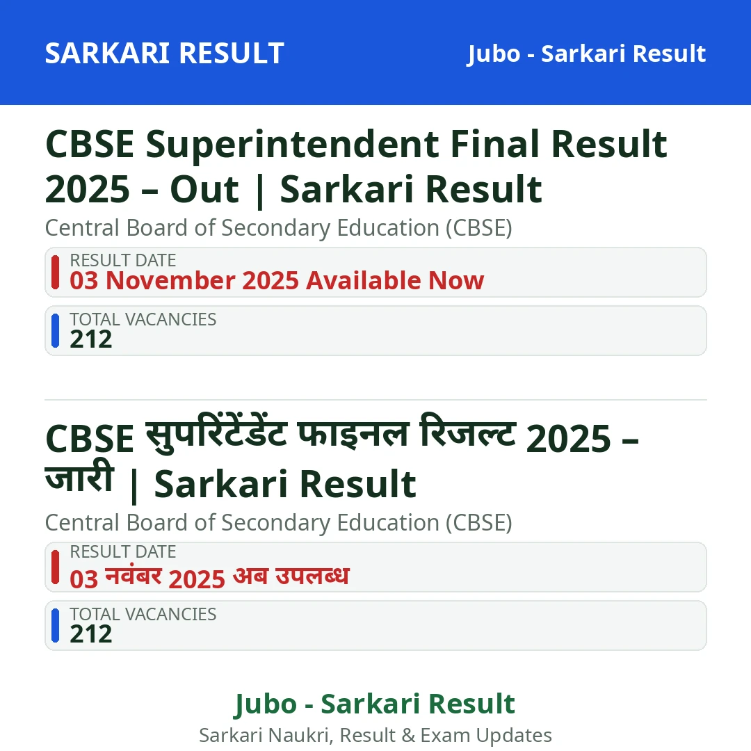 CBSE Superintendent Final Result 2025 – Out | Sarkari Result