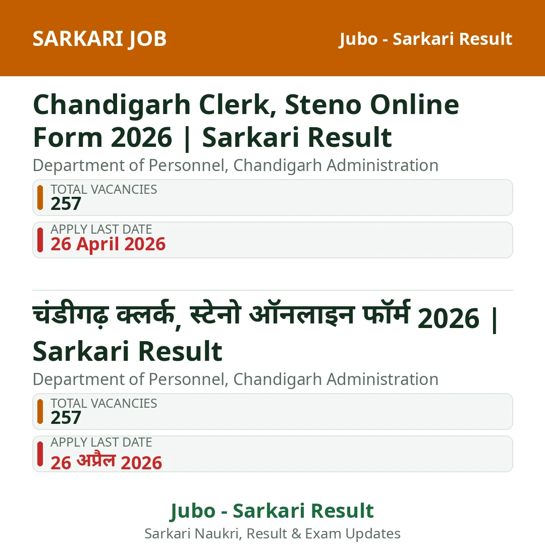 Chandigarh Clerk, Steno Online Form 2026 | Sarkari Result