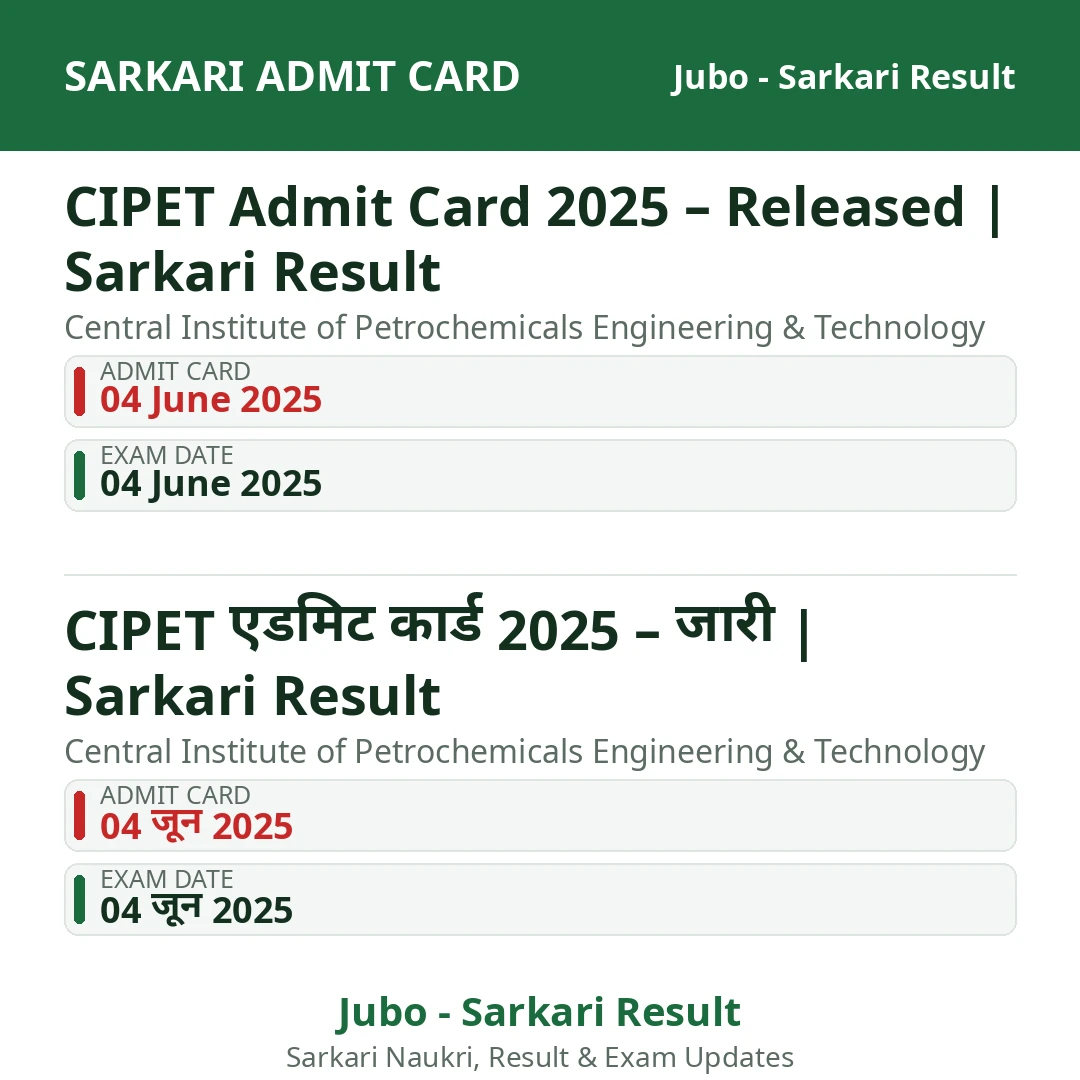 CIPET Admit Card 2025 – Released | Sarkari Result