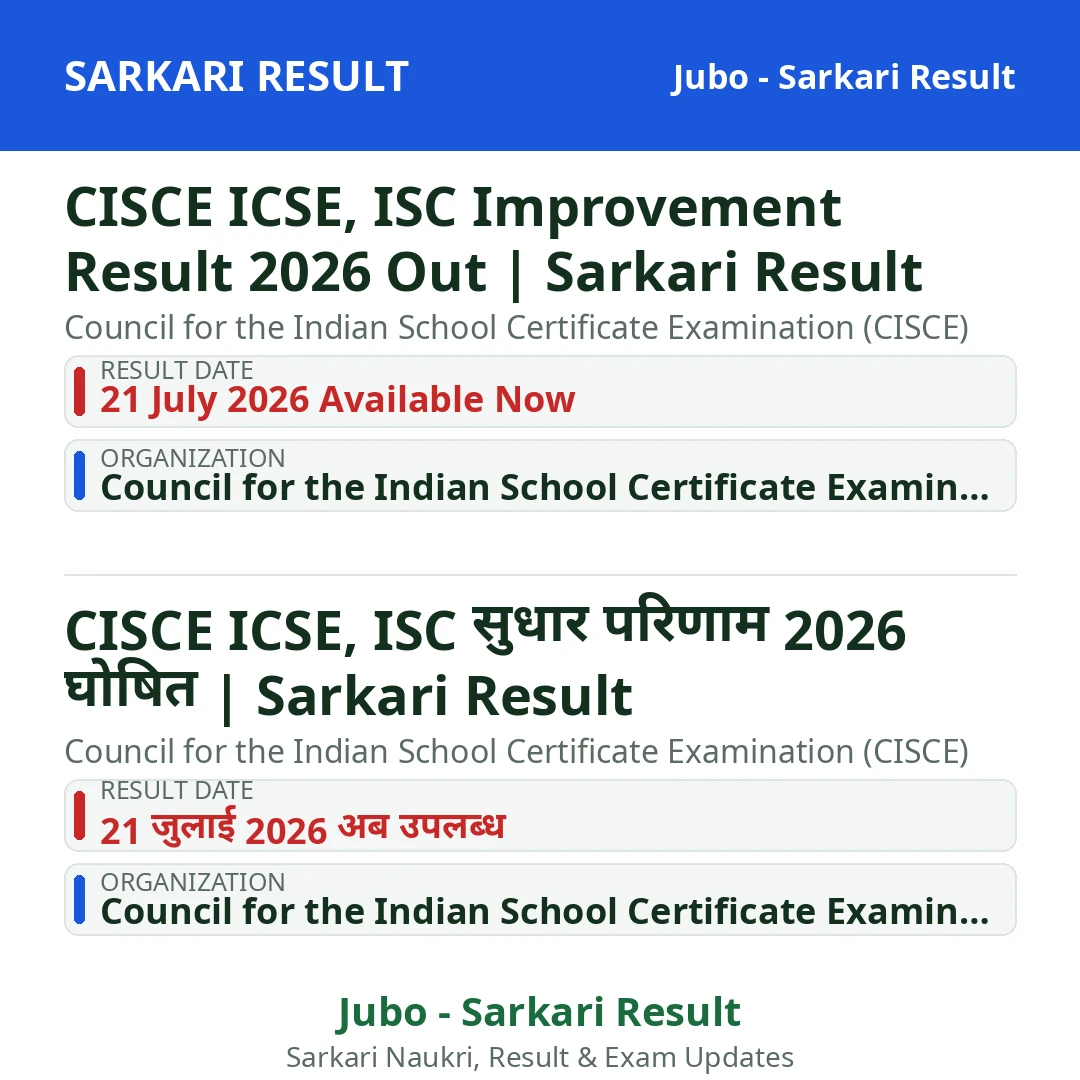 CISCE ICSE, ISC Improvement Result 2026 Out | Sarkari Result