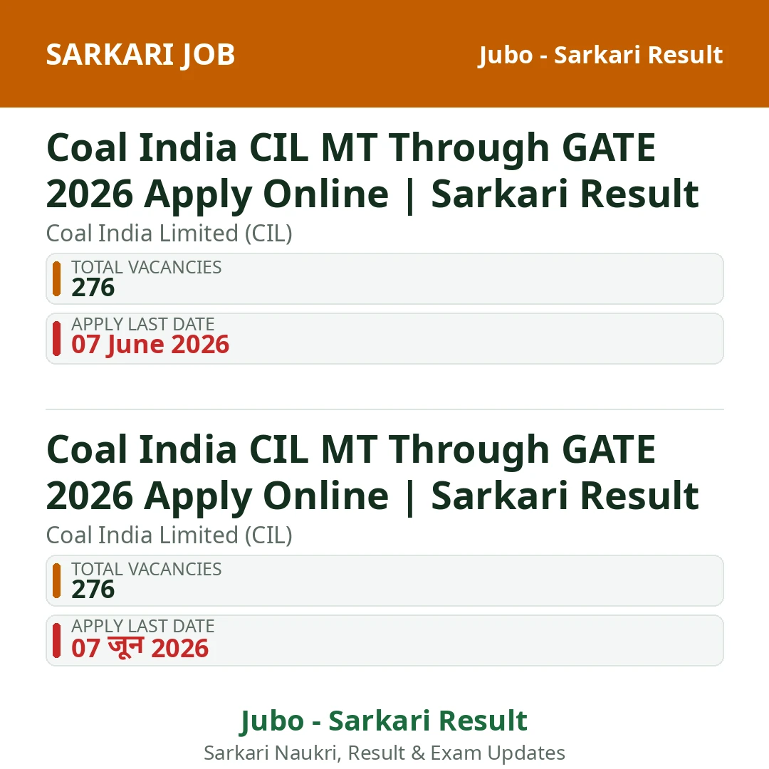 Coal India CIL MT Through GATE 2026 Apply Online | Sarkari Result