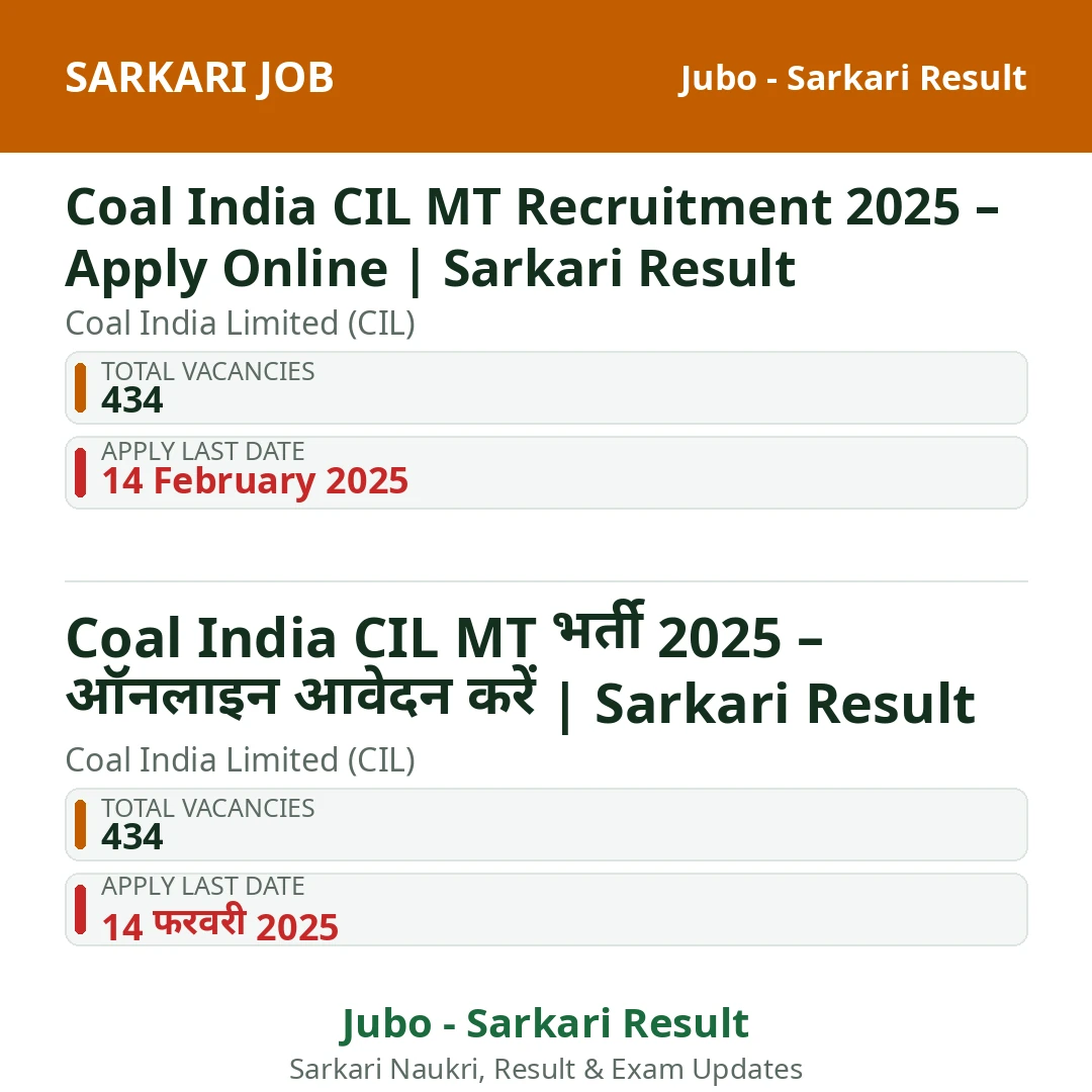 Coal India CIL MT Recruitment 2025 – Apply Online | Sarkari Result
