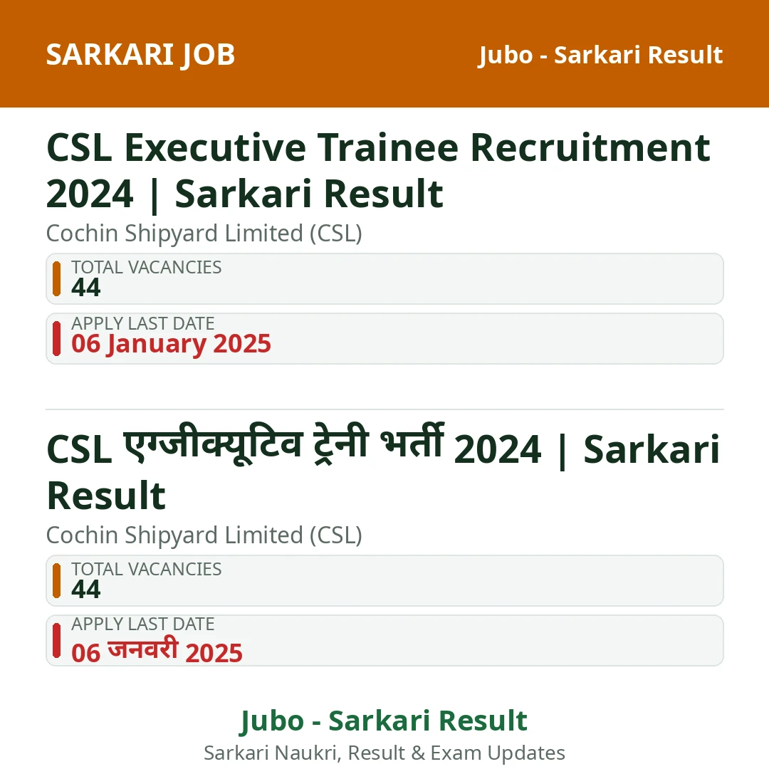 CSL Executive Trainee Recruitment 2024 | Sarkari Result
