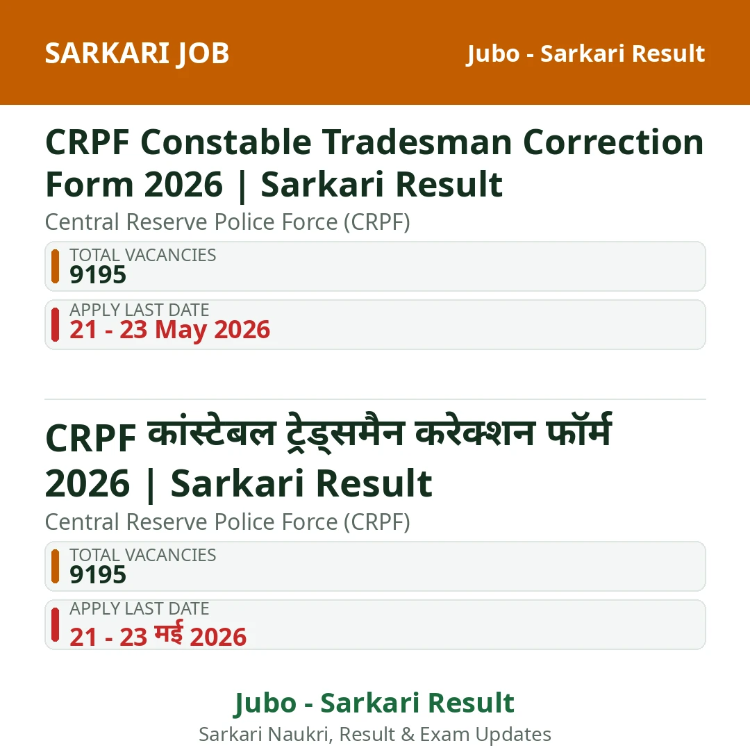 CRPF Constable Tradesman Correction Form 2026 | Sarkari Result