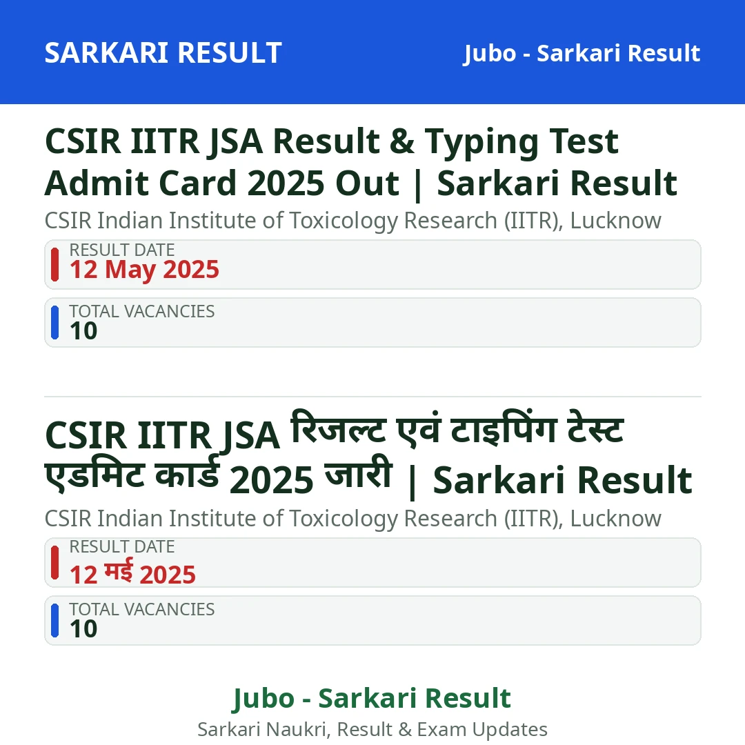 CSIR IITR JSA Result & Typing Test Admit Card 2025 Out | Sarkari Result